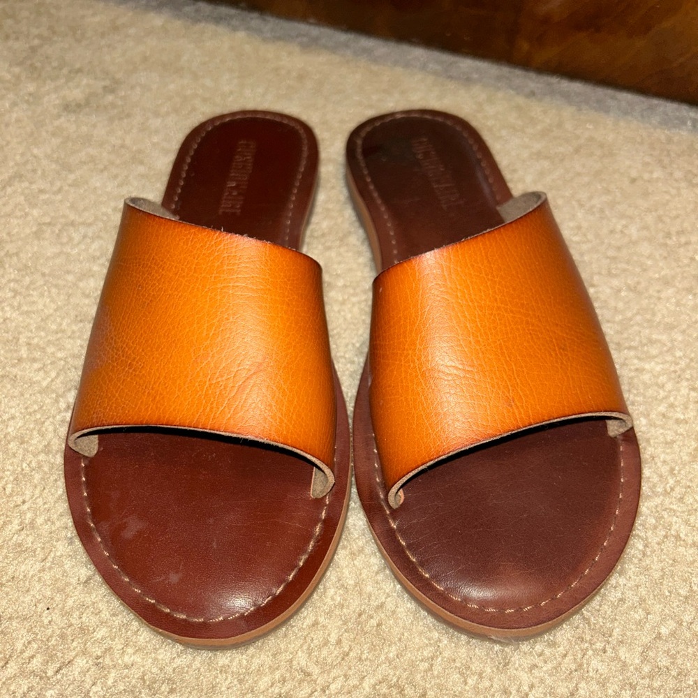 Brown Leather Slide Sandals